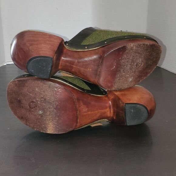 Calleen Cordero Green Wool Embelished Wood Clogs Mules Handmade size 8 - Picture 9 of 10